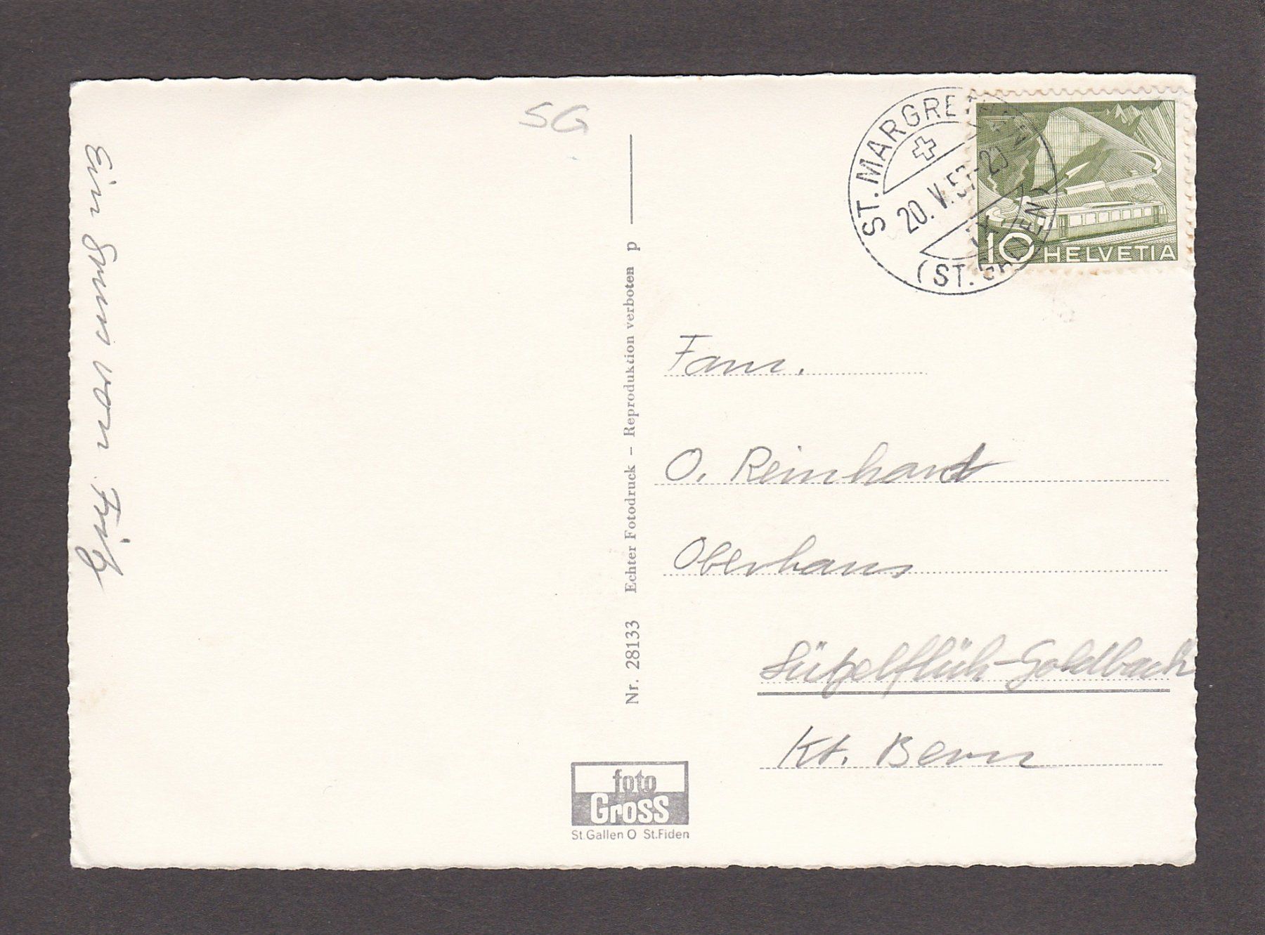 Ansichtskarten: ST. MARGRETHEN, Rest. Ochsen, 1957 – Gebraucht aus Reiden von cinfis 1