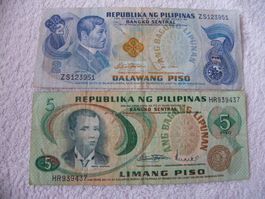 Philippinen 2 & 5 Piso Banknoten, Vintage, Top Zustand!