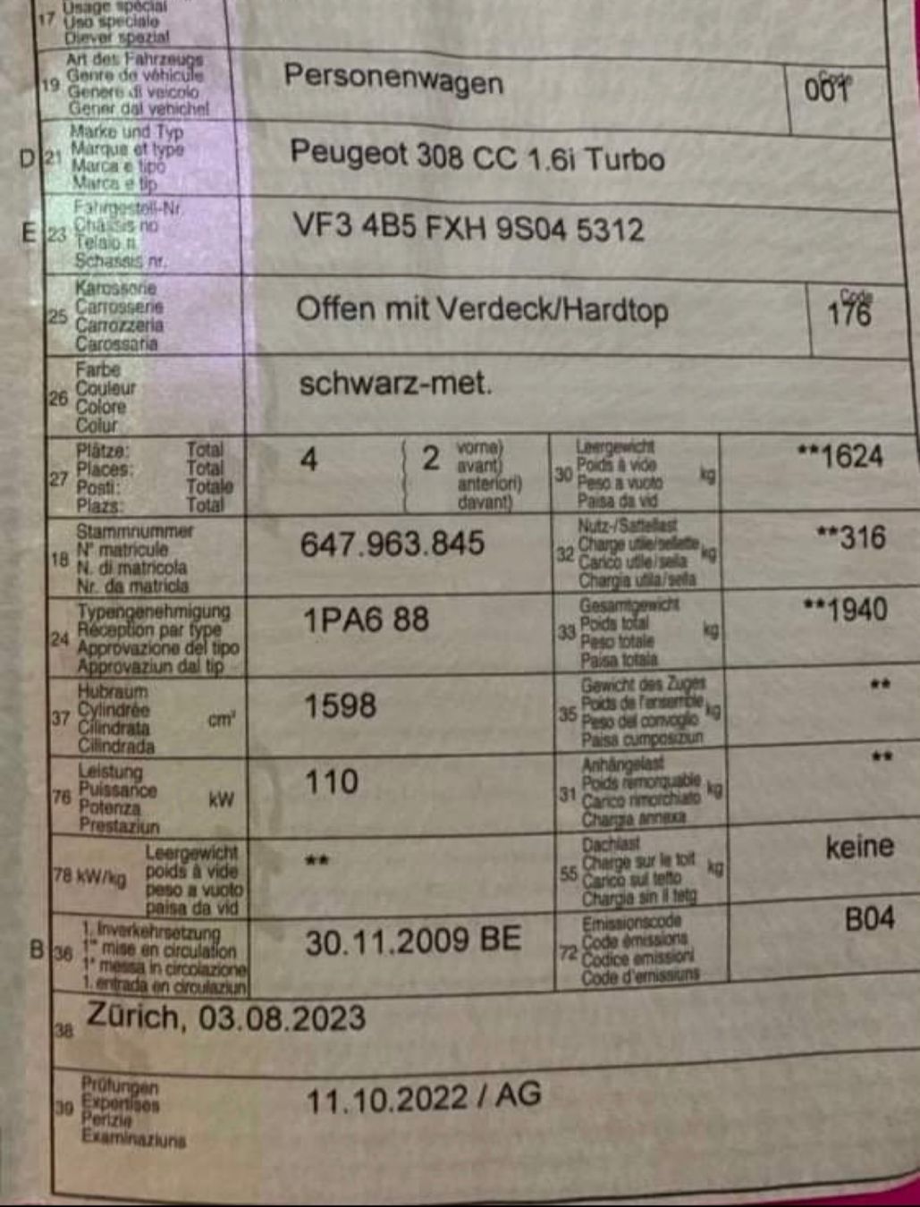 Peugeot Autos: Peugeot 308 cc – D'occasion à Zürich par cha_t6xb 4