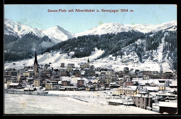 Cartoline postali: Davos-Platz, Ortsansicht mit Albertitobe – Usato da Berlin venduto da bartko-reher