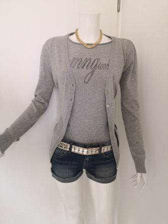 🤩MANGO TWINSET STRICK-JACKE & - TOP GRAU MIT STICKEREI