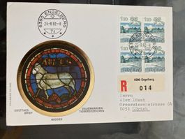 Schweiz 1982 R-FDC Tierkreis 4er-Block Widder Engelberg