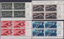 1947, Nr.277-280 (Eisenbahnen) Viererblöcke ** TABS. 60.-+