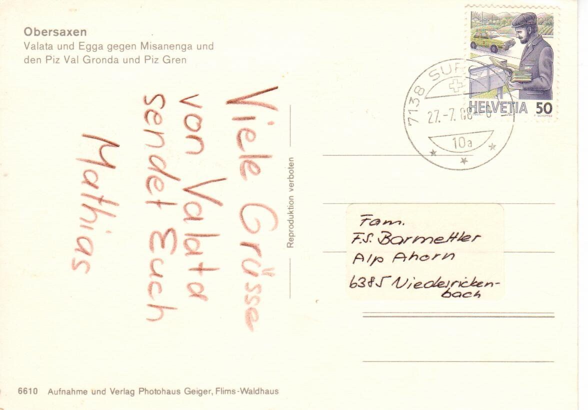 Cartoline postali: Obersaxen – Usato da Wolhusen venduto da Curver9 1
