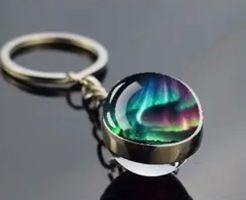 Schlüsselanhänger-Nordlicht-Aurora- Nachtleuchtend-Glaskugel
