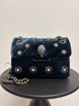 Kurt Geiger Tasche Samt petrol blau Crossbody verziert Stras