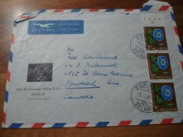 Flugbrief 1958 Zürich-Canada, Juventutefrankatur