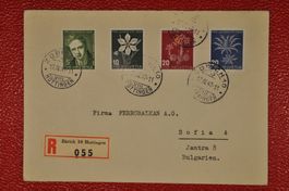 1946 Pro Juventute J117-J120 Satzbrief nach Sofia Bulgarien