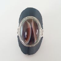 Vintage Ring aus 925 er Silber mit Achat-Stein, Gr 20,1 mm