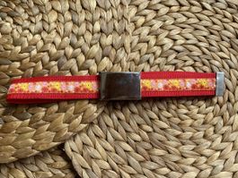 selbstgenähter Kindergürtel "Blume", rot, 72 cm, unikat