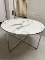 Runder Couchtisch mit Glasplatte in Marmor Optik