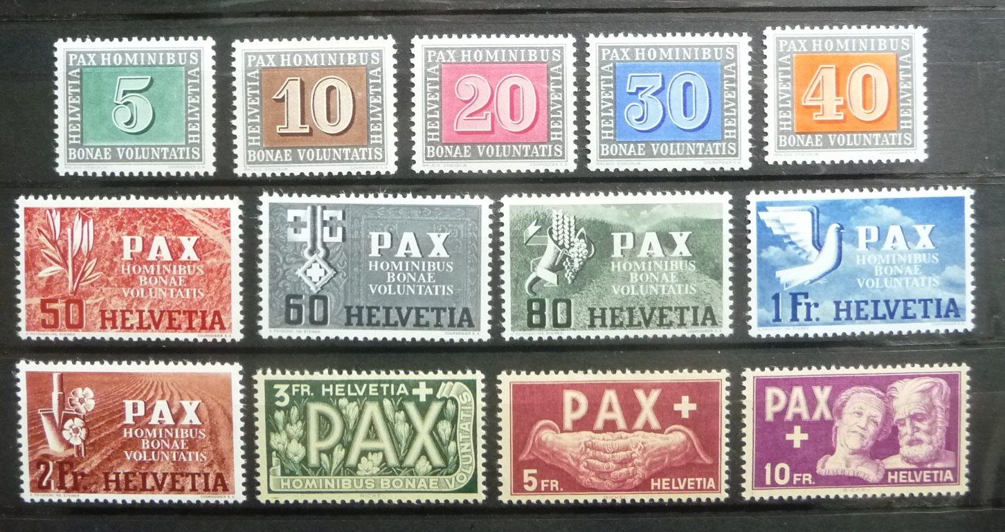 Tutti i francobolli: 1945 Schweiz 0.05 - 10 Fr. postfrisch – Usato da Horgen venduto da FIR-2008