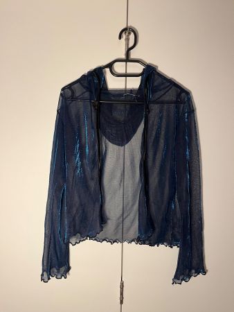 Y2K Mesh-Glitzerjäckchen blau transparent Lettuce Hem