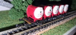 Spur N Fleischmann 5 fach Behälterwagen "EKU" 2 achsig