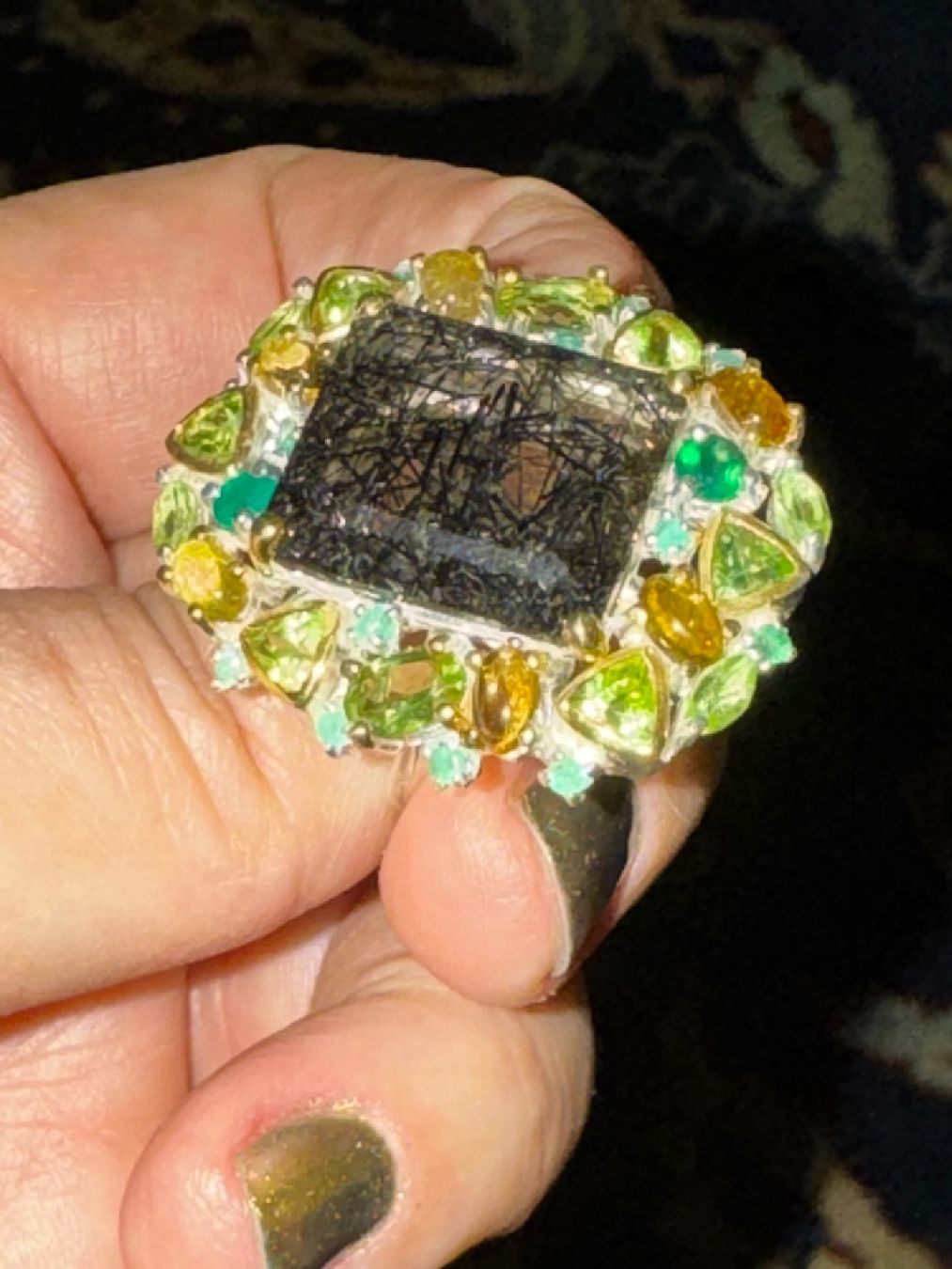 Llan Valls Joies Anelli: ⚫Unique Piece Rutilated Quartz Ring Emerald Peridot Citrine – Nuovo (secondo la descrizione) da Birsfelden venduto da Brut-Reserve