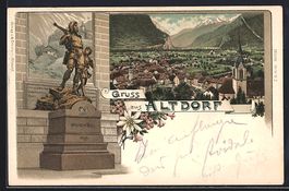 Litho Altdorf, Wilhelm Tell-Statue und O