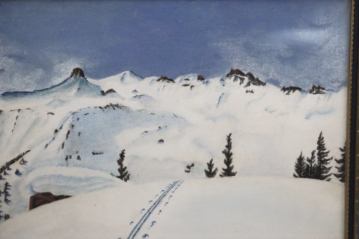 Dipinti: Kleines Aquarell, Winterlandschaft mit Langlaufspur, – Usato da Zug venduto da Kunst-Fundgrube 5