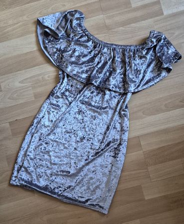 Party Kleid Off Shoulder Gr. S Velvet Silber Mini