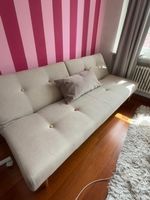 Schlafsofa Stoff beige Holzbeine guter Zustand