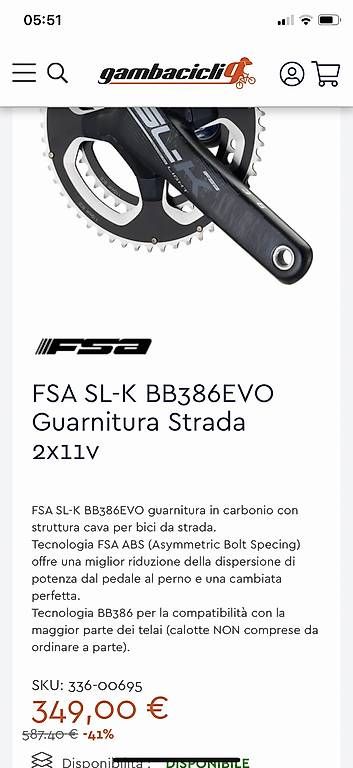 Biciclette: Guarnitura Nuova FSA SL-K – Nuovo (secondo la descrizione) da Pugerna venduto da Fabio1969