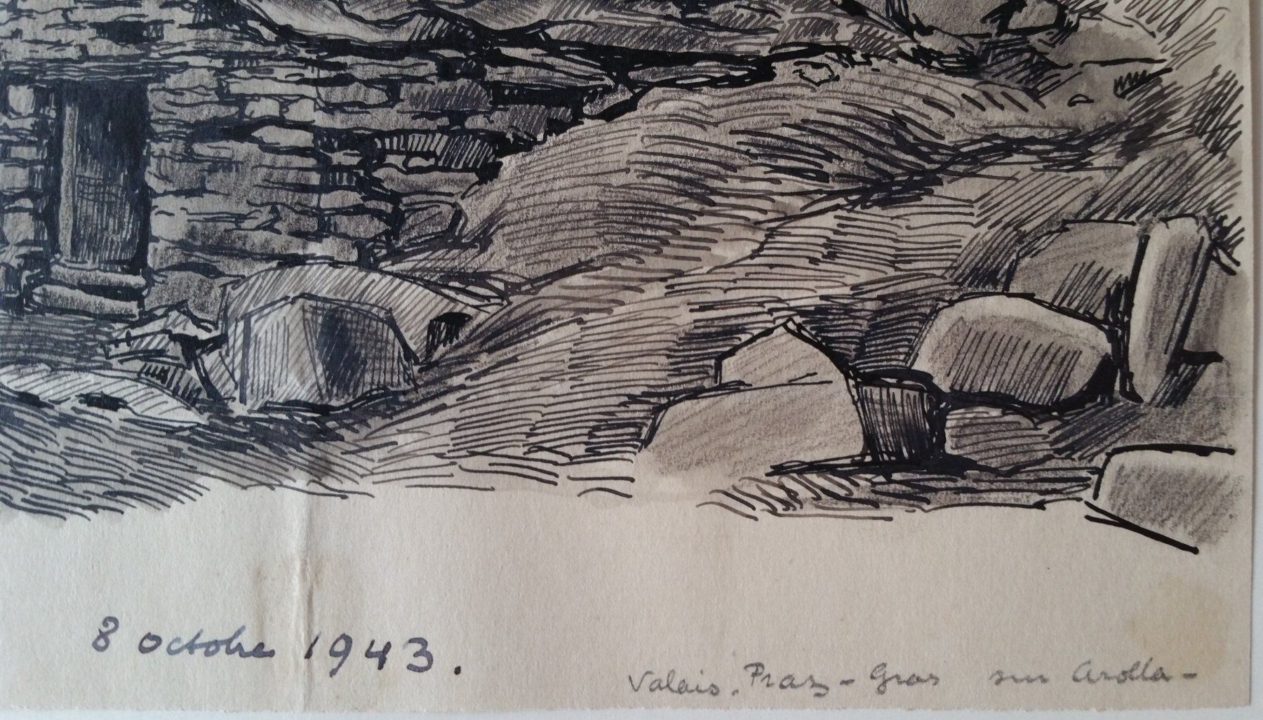 Dipinti: Jacques Jacobi: "Pragra sur Arolla" VS, Tuschezeichnung 1943 – Usato da Oberriet SG venduto da Manick 2