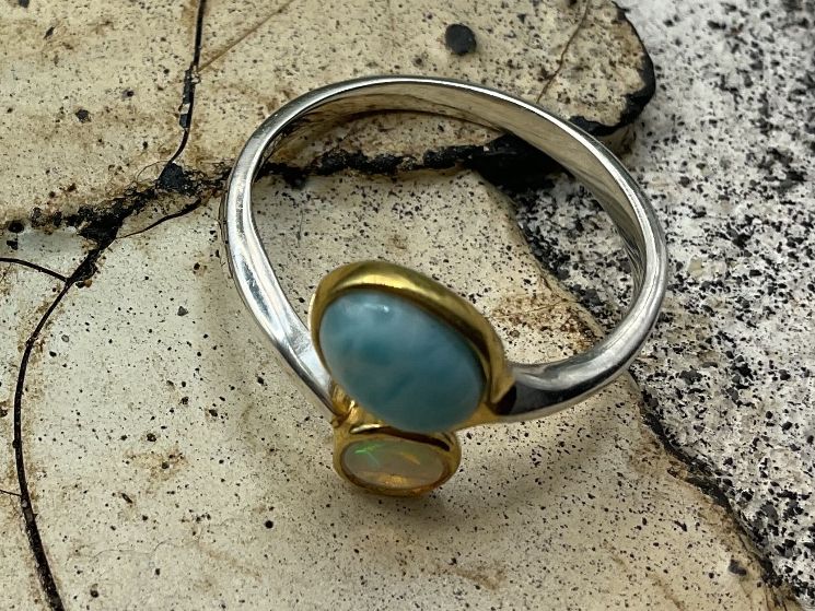 Anelli: Silberring mit Larimar und Opal, Gr. 54.5 – Nuovo (secondo la descrizione) da Luzern venduto da S.Kern01 2