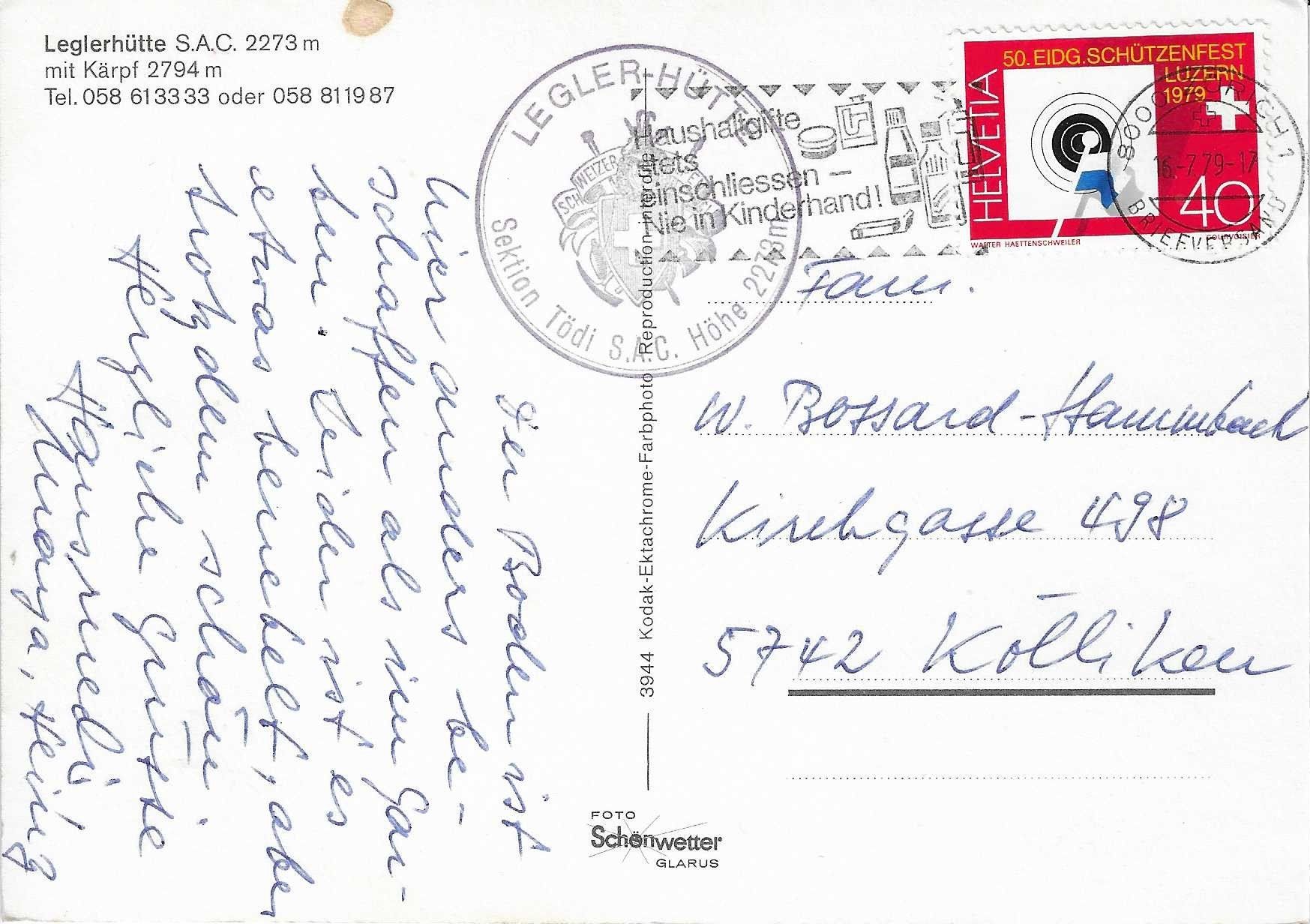 Cartoline postali: Leglerhütte S.A.C.  GL – Usato da Rothrist venduto da Stranglehold 1