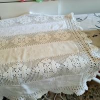 LEINEN TISCHDECKE/LÄUFER CA.130/65CM EXCLUSIVE HANDARBEIT