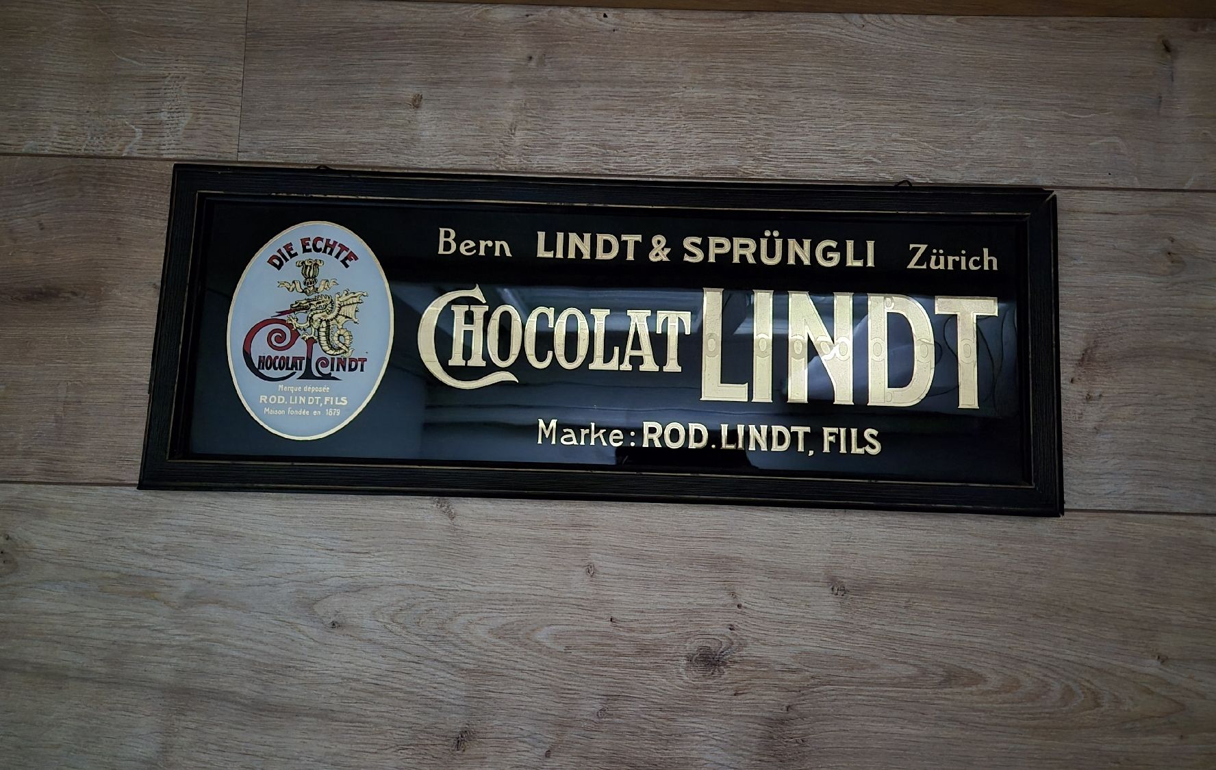 Lindt Insegne: Hinterglas  Lindt Sprüngli Werbung  kein Emailschild – Usato da Neuenkirch venduto da etaner62