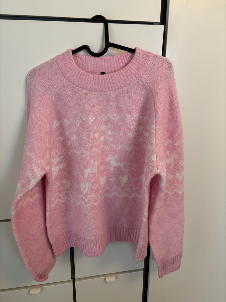 Maglioni & Felpe: Chicorée Winter Pullover Rosa mit Reh Muster, Grösse L – Usato da Zürich venduto da SandraB091