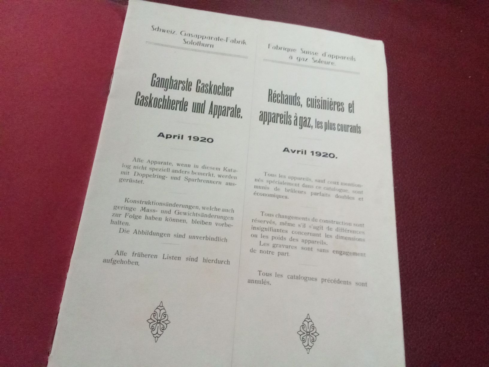 Libri: SCHWEIZERISCHE GASAPPERATE FABRIK SOLOTHURN 1920 – Usato da Muri BE venduto da Alk 1