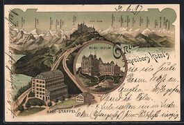 Litho Rigi-Kulm, Schreibers Hotel und Al