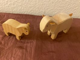 Trauffer Schaf gross und klein weiss Tier Holz Bauernhof