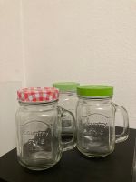 3x Trinkglas mit Strohalmloch (Mason Jar mit Henkel)