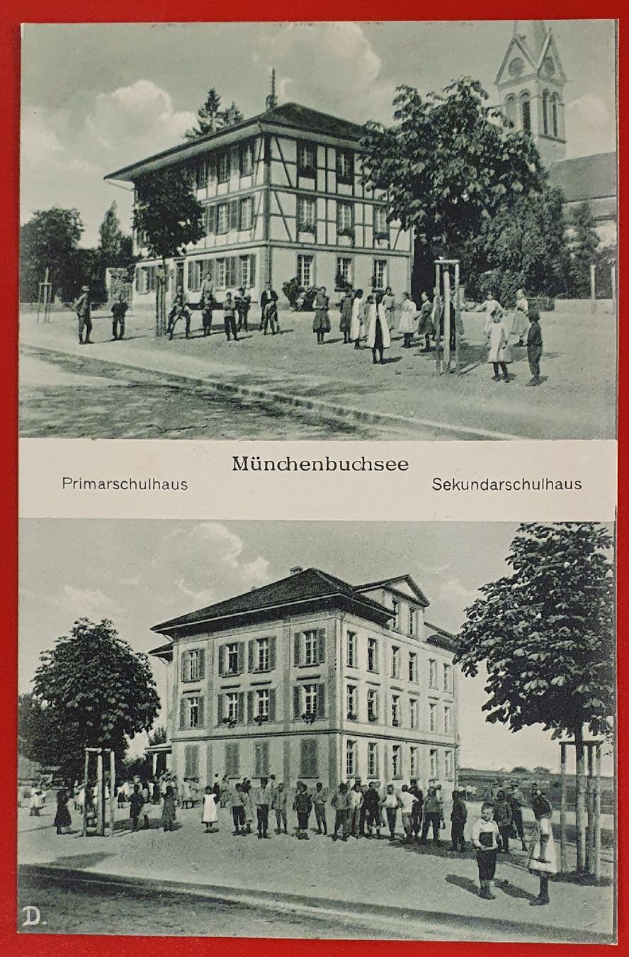 Cartoline postali: Münchenbuchsee - Schulhaus, belebt – Usato da Kreuzlingen venduto da Rschweiz1