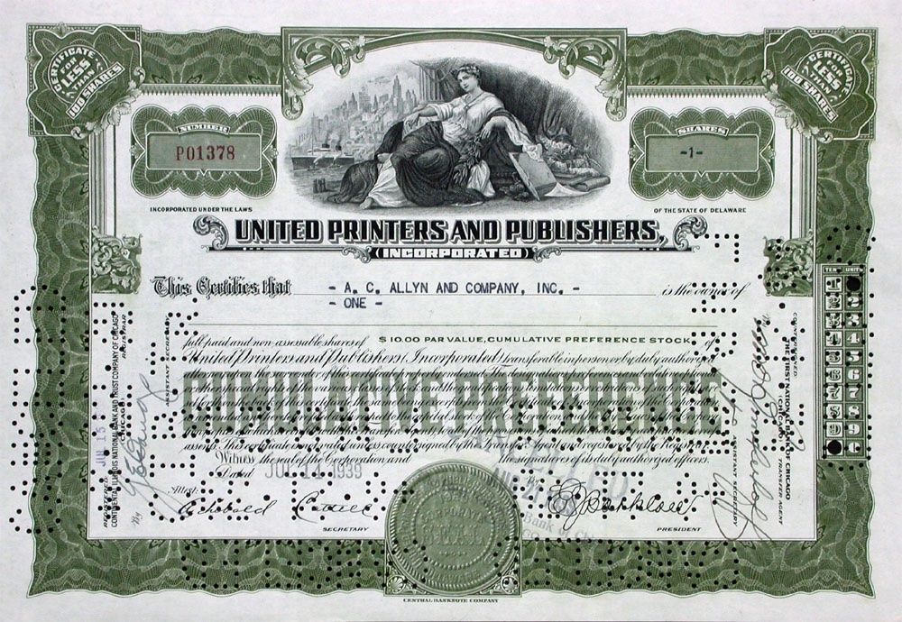 Documenti: United Printers & Publishers, Inc - 1939 – Usato da Solothurn venduto da Sgasche