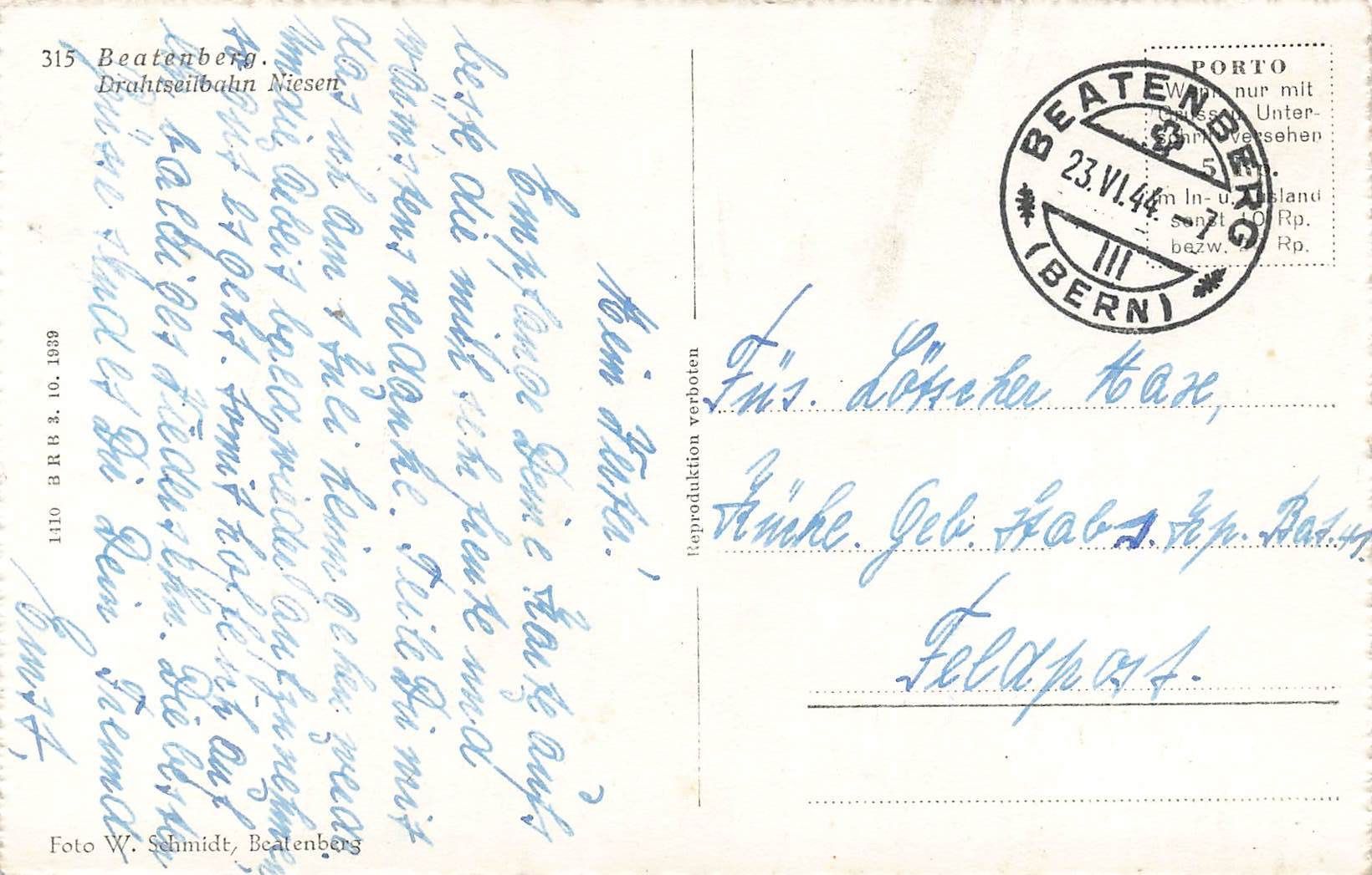 Cartoline postali: Beatenberg Drahtseil bahn niesen – Usato da Biasca venduto da Blenio71 1