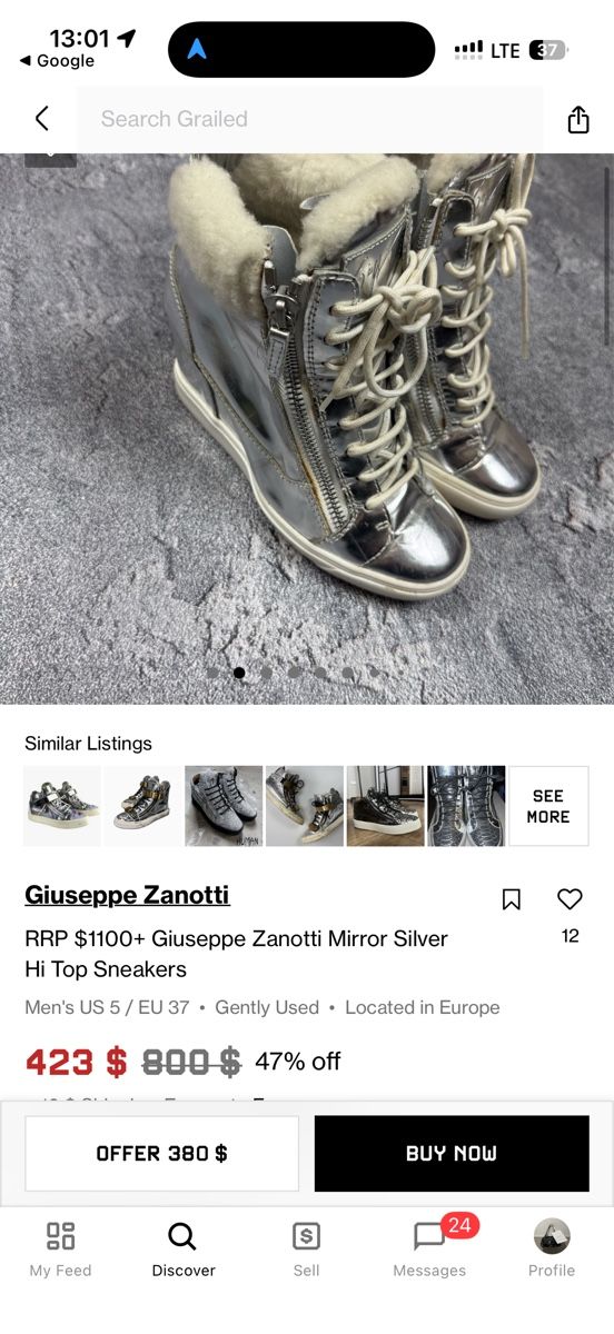 Zanotti Scarpe da donna: Giuseppe Zanotti silver high top wedge sneakers – Usato da Meilen venduto da angelyxss 4