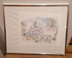 Framed Watercolour Painting of Sacré-Cœur Basilica Paris 