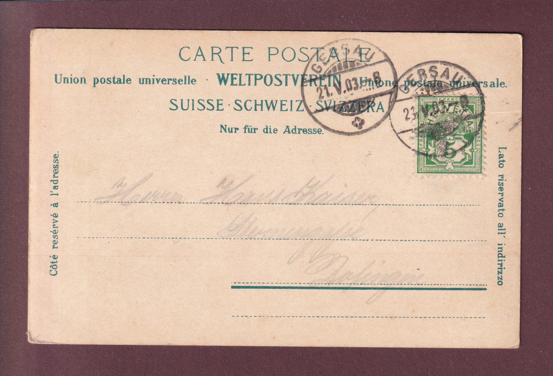 Cartoline postali: GERSAU - Oberbauen - 1903 – Usato da Pully venduto da nicecards 1