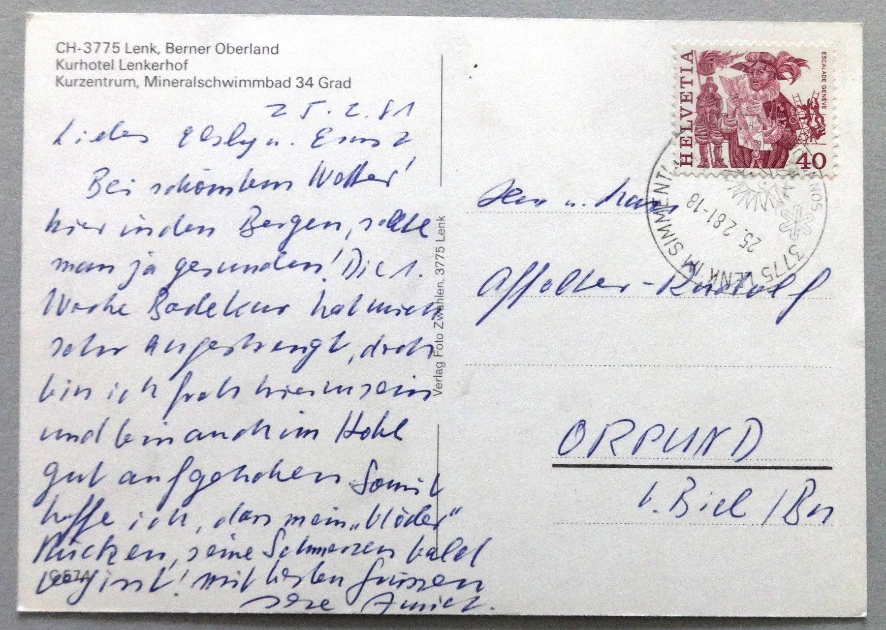 Cartoline postali: Lenk, B.O., Kurhotel Lenkerhof – Usato da Fétigny venduto da Billy2miny 1