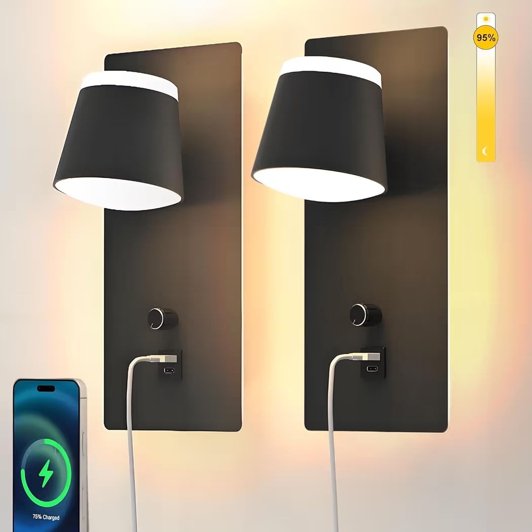 Lampade: 2 LED Wall Lamps - Black, Dimmable, Rotatable, USB and USB-C – Nuovo e nell'imballaggio originale da Zürich venduto da jor_68rp