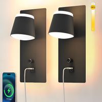 2 LED Wall Lamps - Black, Dimmable, Rotatable, USB and USB-C