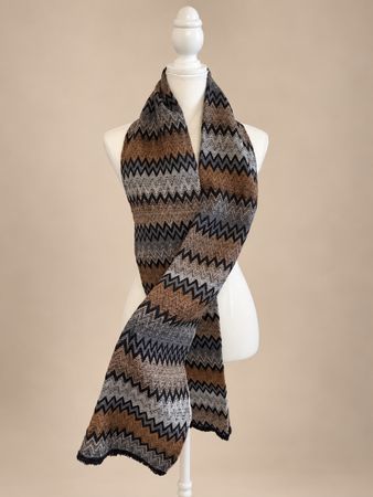 Schal Missoni Zickzack Muster Wolle Mix braun schwarz grau