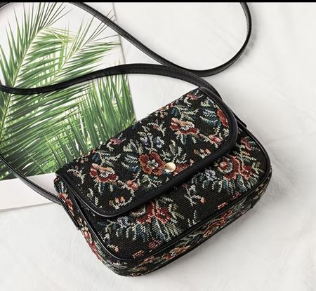 Tasche Umhängetasche Jacquard Blumenmuster Schwarz Neu