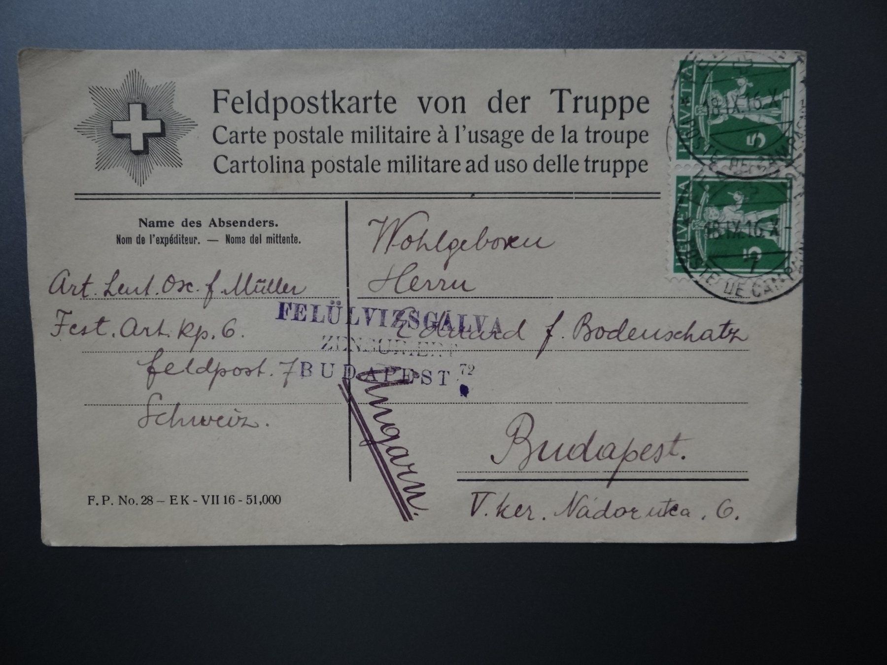 Tutti i francobolli: Feldpostkarte nach Budapest + Feldpostbrief ab CHF 1.-- – Usato da Kriens venduto da Na4 3