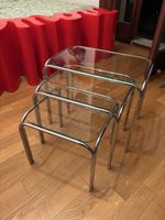 Coffee table set space age chrome metal and glass 1980s
