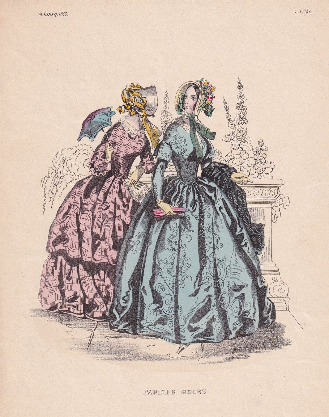 Incisioni: MODE, BIEDERMEIER, LITHOGRAPHIE 1843 – Usato da Grüningen venduto da Kartensammler