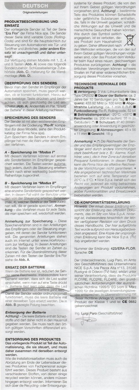 Telecomandi: Télécommande Nice Era-Flor – Usato da Misery venduto da Titi57 3