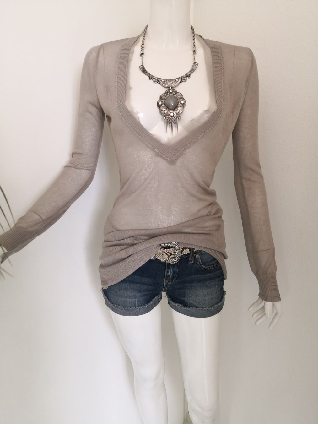 Pullover & Sweatshirts: 🤩POIS STRICK-PULLOVER BEIGE 100% SEIDE MIT CHIFFON-BORD – Neu (gemäss Beschreibung) aus Olten von Naja-Twins-Twins 2
